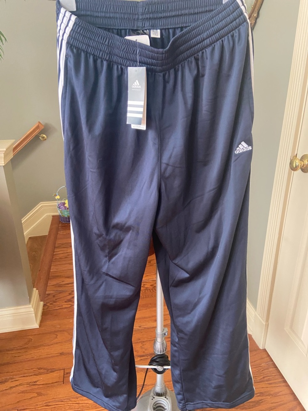 Adidas Navy Blue Track Pants with White Side Stripes Men’s Size Large